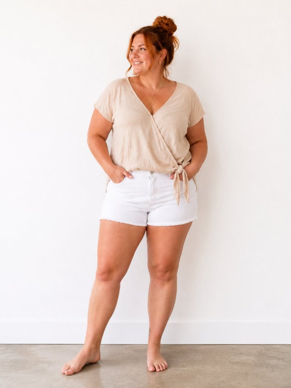 Madewell Light Cream Tie-Front V-Neck Crop Top 100% cotton